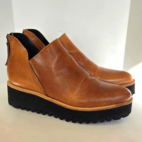 ANTHROPOLOGIE ×ALL Black Brown Tan  Leather Boots with Chunky Sole Platform - Picture 2 of 12